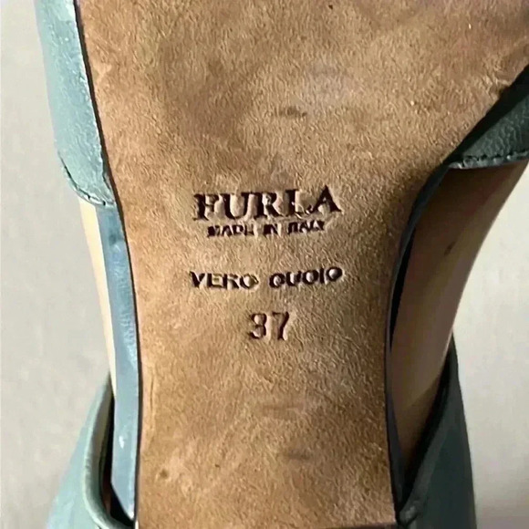 Furla Leather Open Toe Mint Green Slingback Heel Sandal Size 7 - Picture 6 of 8
